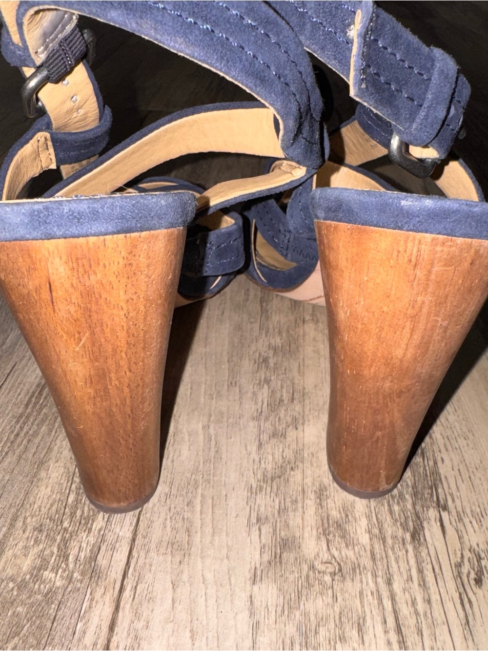 Splendid Navy Suede Strappy Block Heel Sandals - Picture 5 of 13